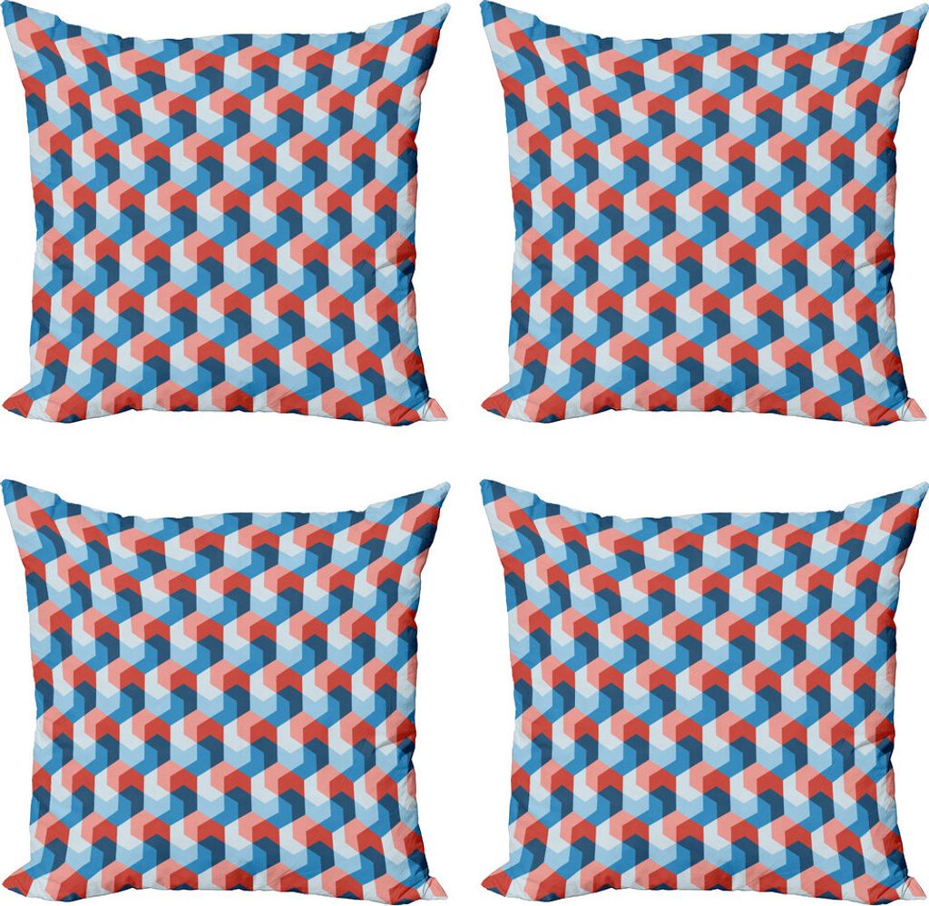 ABAKUHAUS Fractal Kissenbezug Set (4 Stück), Mosaik geometrische Kunst, Moderner Doppelseitiger Digitaldruck, 50 cm x 50 cm, Blau Rot