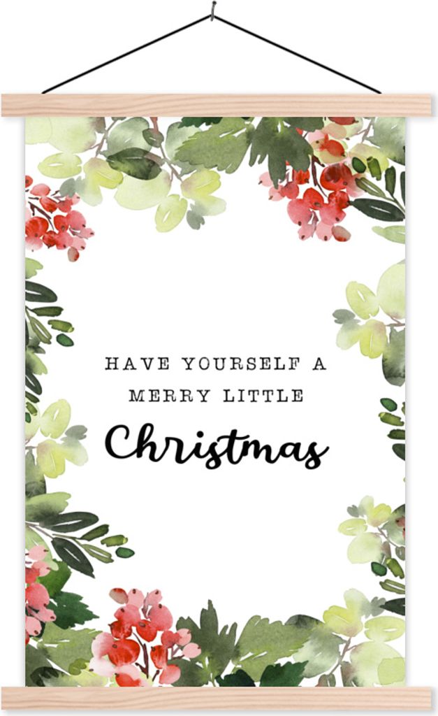 MuchoWow Textilposter Weihnachten - Zitat - Aquarell 60x90 cm mit holzfarbenen Rahmen - Textil