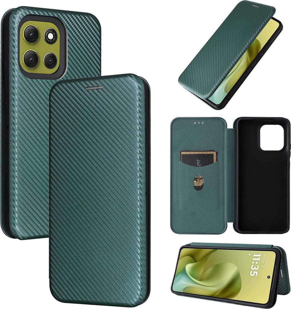 Handyhülle Klapptasche Carbon für Motorola Moto G86 5G Kunstleder Flip Schutz