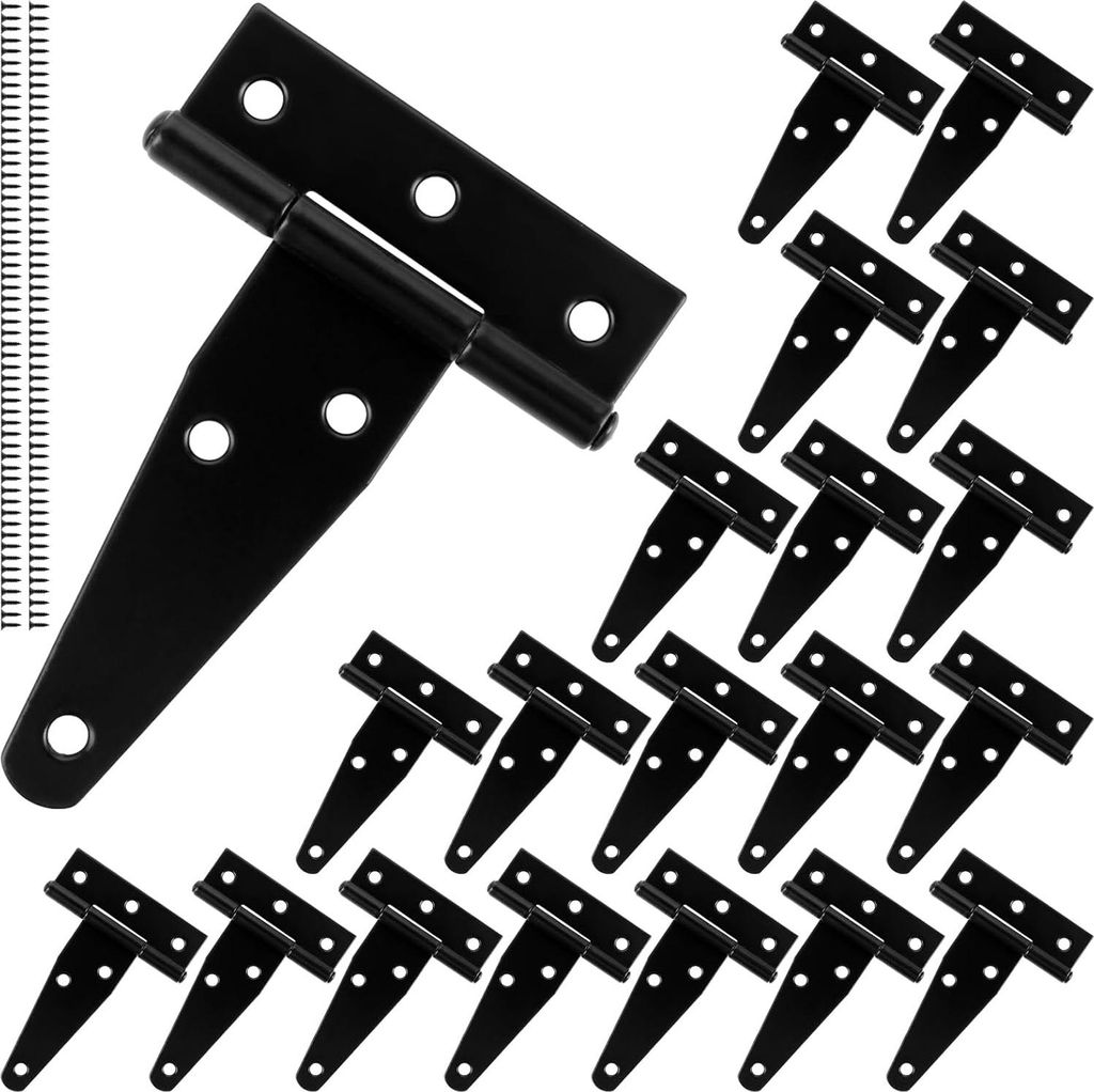 20 Stück robuste Türscharniere, 75 mm schwarze T-förmige Scharniere, 7,6 cm stabile Türscharniere mit Schrauben für Holztüren, Schuppentüren...