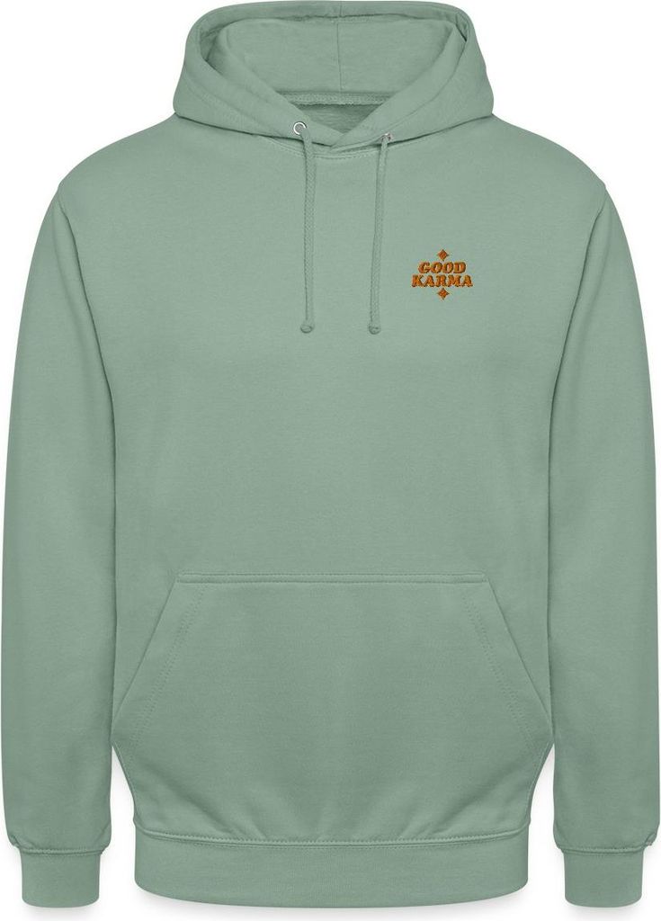 Spreadshirt Good Karma Positives Retro Motiv Mit Sternen Uni Hoodie, XXL, Graugrün