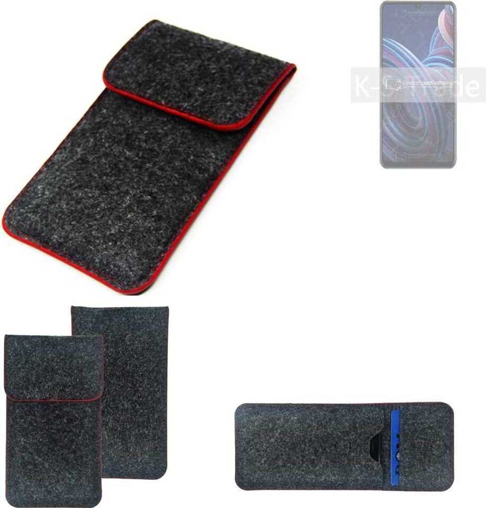 K-S-Trade Handy Schutz Hülle kompatibel mit ZTE Blade A72 Schutzhülle Handyhülle Filztasche Pouch Tasche Case Sleeve Filzhülle dunkelgrau roter