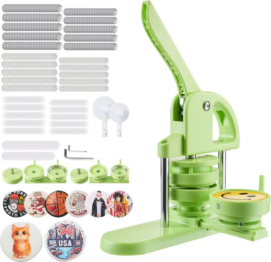 Pinmaker 58/75 mm à poignée renforcée verte et 200 pièces de boutons