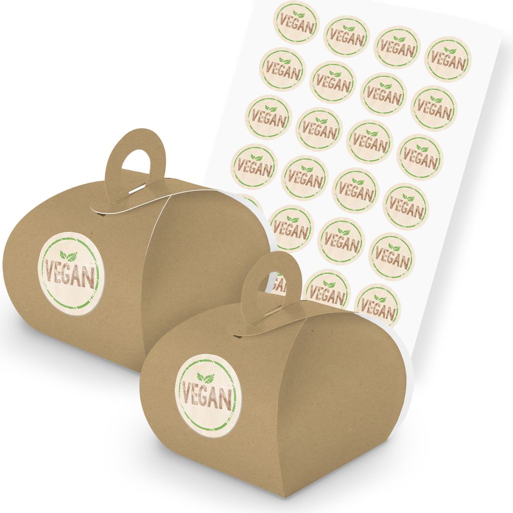 itenga SET "Vegan" unlackiert (Motiv 112) 24x Geschenkschachtel mit Griff braun