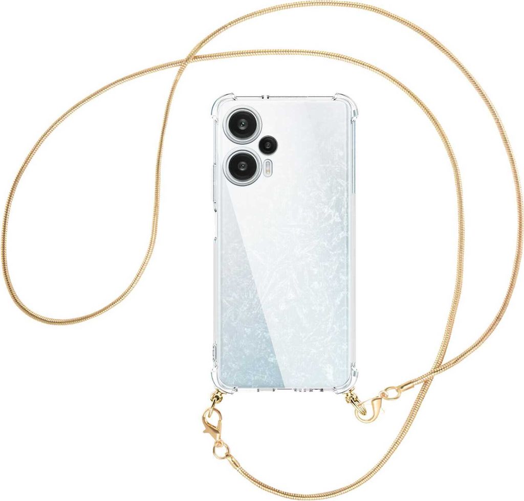 Handykette Backcover-Schutzhülle mit Band (Metall goldfarben) für Xiaomi Poco F5 (6.67'') - goldfarbene Snake-Kette