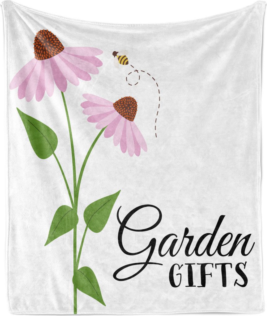 ABAKUHAUS Sonnenhut Weich Flanell Fleece Decke, Illustration von Blumen-Szene mit einer Biene-Fliege um Gärten Geschenke Text, 175 x 230 cm, Mehrf...