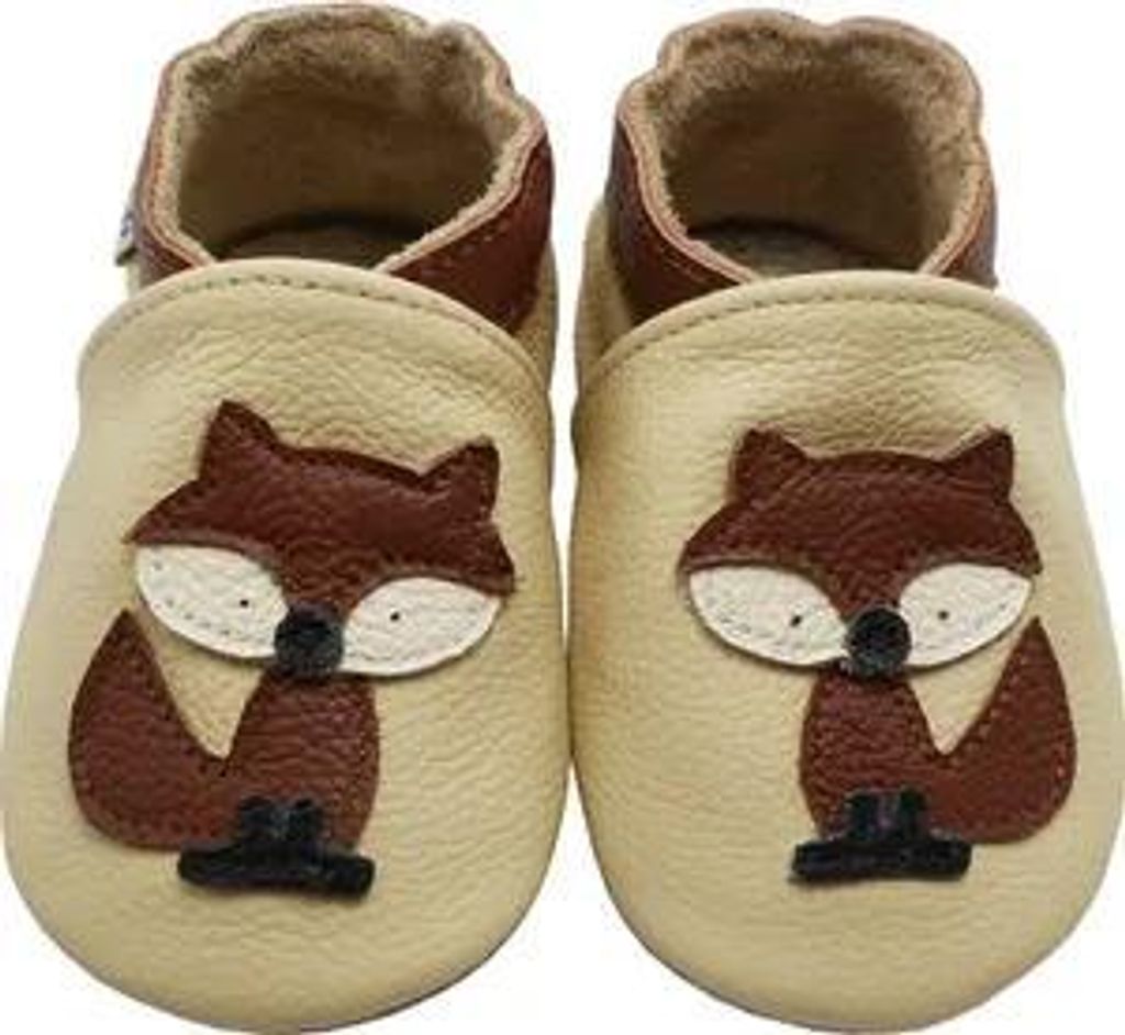 YALION Baby Krabbelschuhe aus Leder, Weiche Lauflernschuhe für Mädchen & Jungen, ,Braun Fuchs - Beige ( M, 6-12 M)