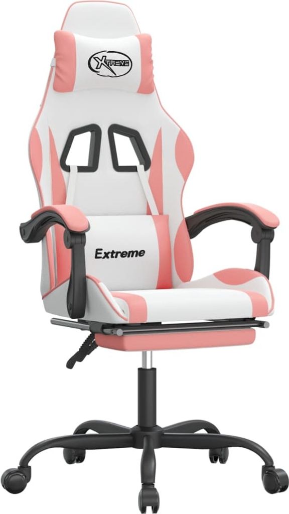 vidaXL Gaming-Stuhl mit Fußstütze Weiß und Rosa Kunstleder