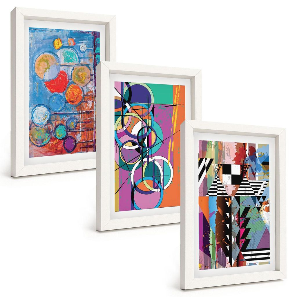 Bilder Set 3-teilig im weißen Rahmen – Wandbilder 3 Stück – gerahmte Poster für Wohnzimmer, Schlafzimmer und Flur – 20x30 cm – Bunte abs...