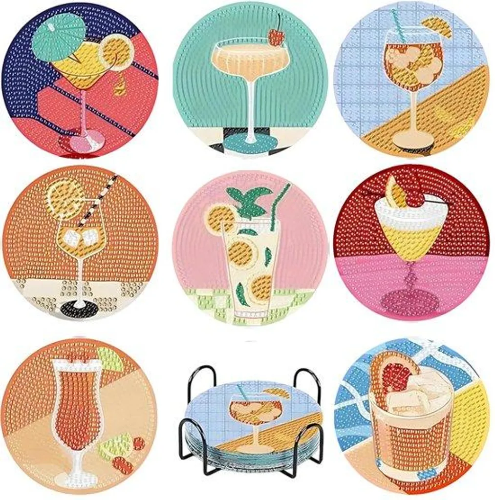 Sous-verres en verre travaillé lot de 8 pour verres à cocktail et bar