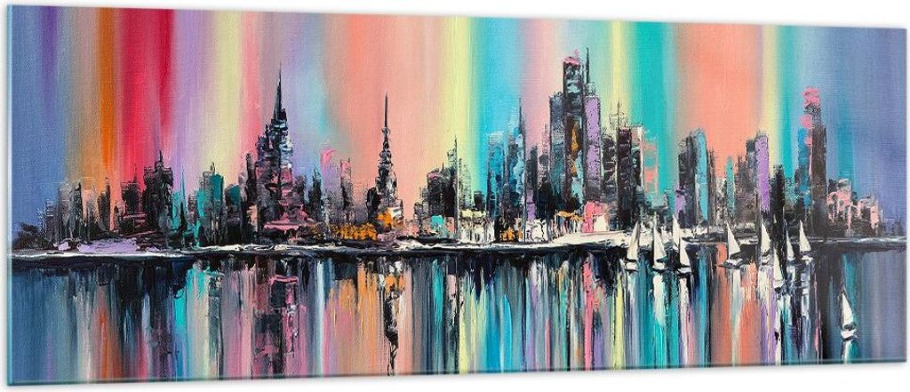 Bilder auf glas - Stadt Aussicht Wasser - 140x50cm - Glasbilder - Wandbilder - Kunstdruck - zum Aufhängen bereit - Wanddekoration aus Glas - Glas ...