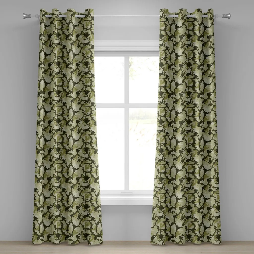 ABAKUHAUS Rideau à œillets Camo Vert - Paire de 2 Panneaux 280x175 cm