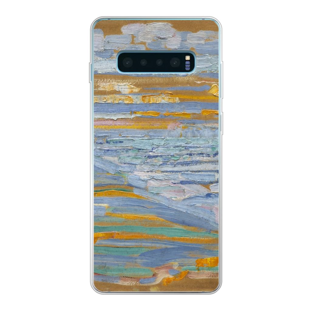 MuchoWow Handyhülle Schutzhülle Hülle für Samsung Galaxy S10 Plus Blick auf den Strand und die Seebrücke von den Dünen aus - Piet Mondrian ...
