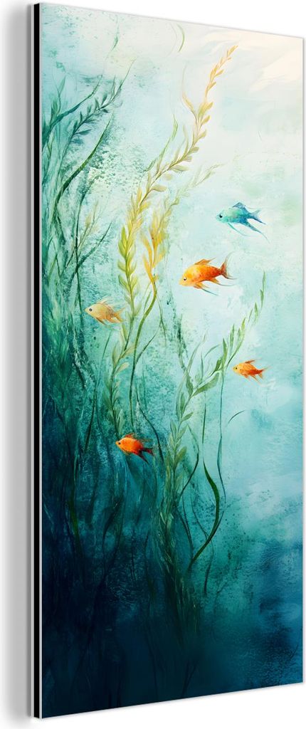 MuchoWow Wanddekoration Metall Metallbild Wandkunst 20x40 cm Wasserpflanzen - Fische - Farbenfroh - Wasser MuchoWow Aluminium Gemälde - Aluminium ...