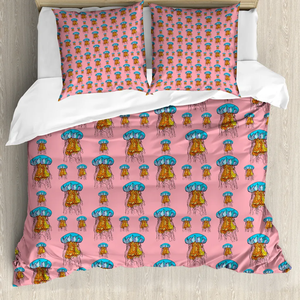 Parure de couette 155x220 pour chambre enfant - Animaux marins rose pastel