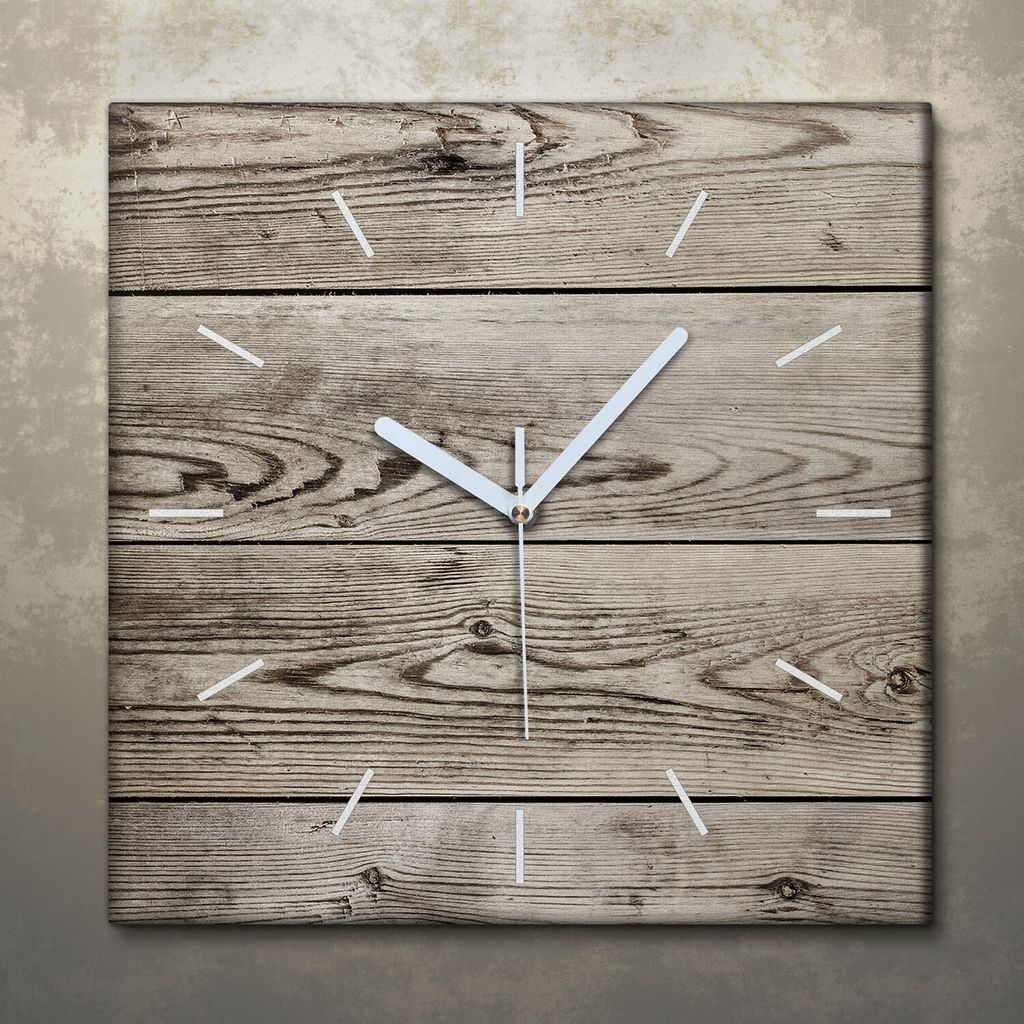 Wohnzimmer Leinwand Uhr Geräuschlos Küche 30x30 Dunkles, Holz, Motive, Textur, weiße Zeiger