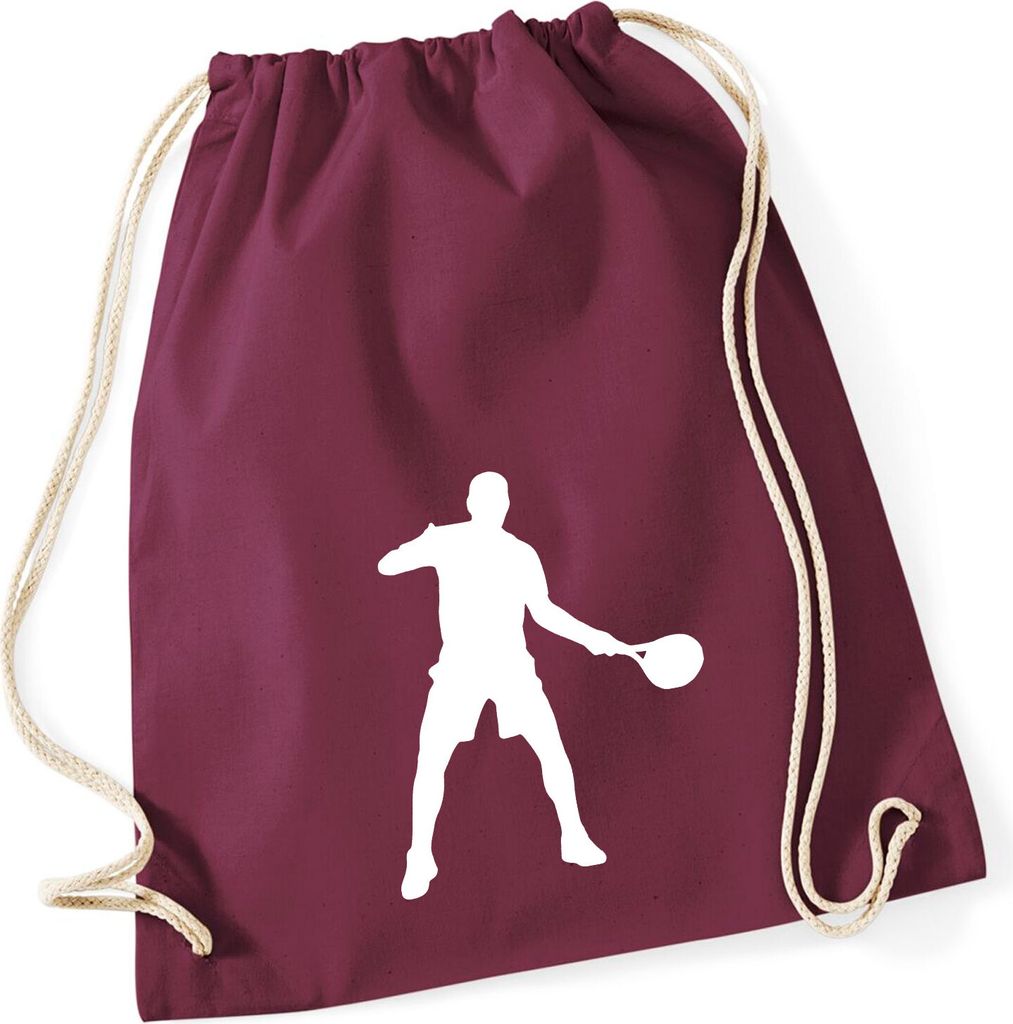 Huuraa Turnbeutel Tennis Silhouette 12 Liter Burgundy Baumwolle Rucksack Geschenkidee
