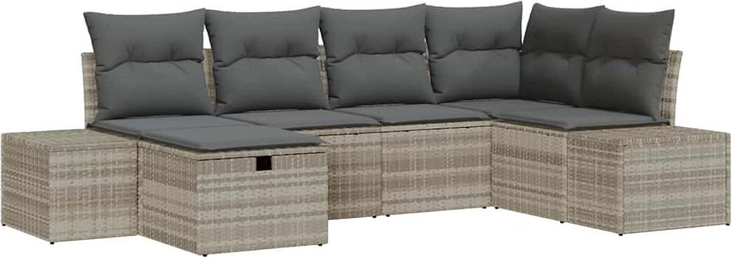 SYFAX Gartensofa-set mit Kissen 6 pcs Hellgrau Poly-Rattan