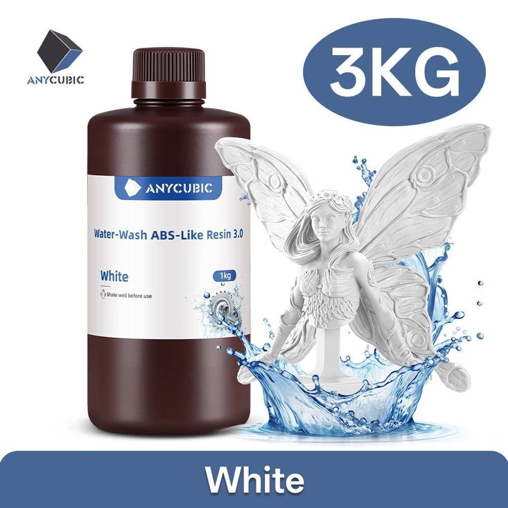 3D-Druckerharz - ABS-ähnlich 3.0 - Wasserwaschbar - UV-Fotopolymer 405 nm - Hohe Präzision - Für LCD 3D-Drucker - 3 kg - Weiß