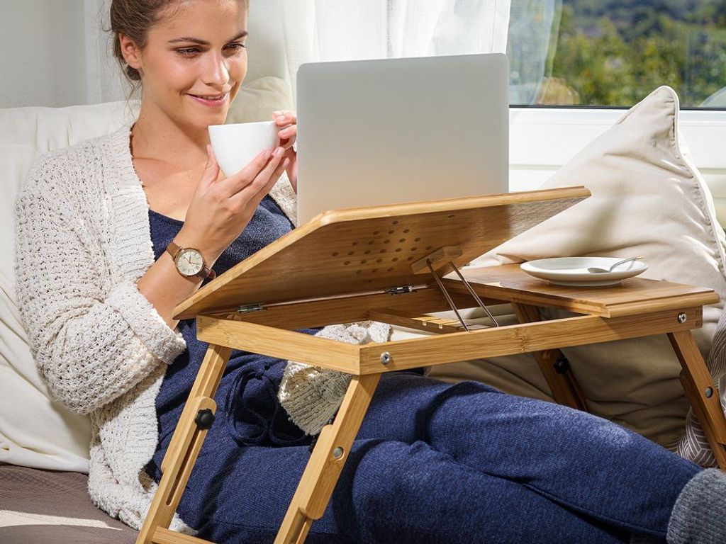 CASARIA® Laptoptisch Bambus Höhenverstellbar mit Schublade Produktbild 11