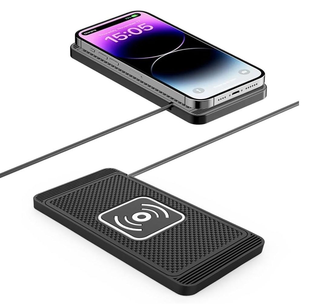 Kabellose Ladestation Auto 15W, induktives Ladepad Anti-Rutsch, für iPhone 17/16/15 & Samsung S23, Qi Charger mit USB Kabel