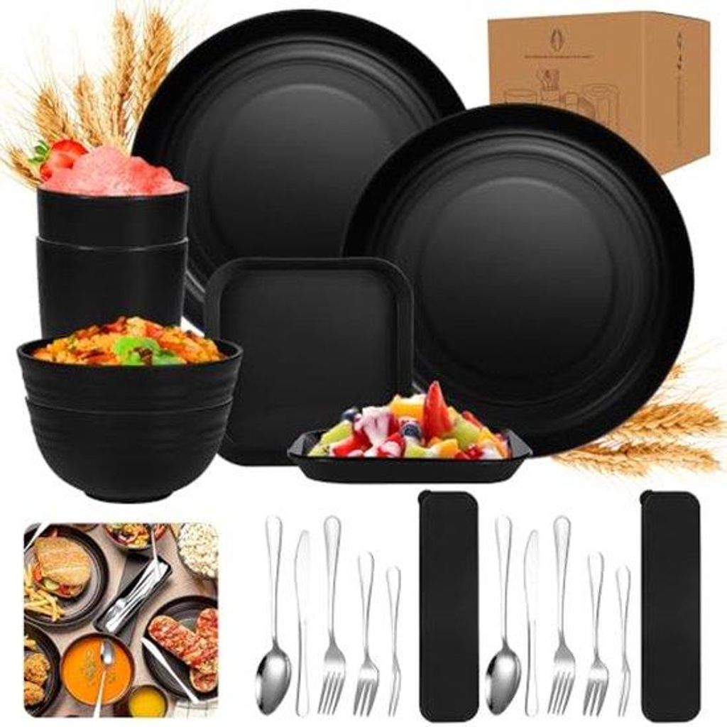 Ultiluxe Camping Geschirrset - 20 Teile - Picknick Geschirr - Camping Besteck Set - 2 Personen - Outdoor Geschirr - Wiederverwendbar - Unzerbrechlich