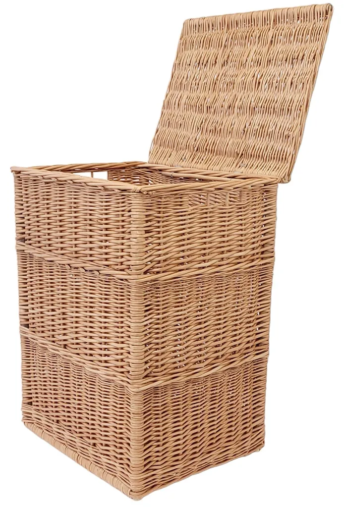 Panier à jouets en osier avec couvercle à charnières, finition tressée