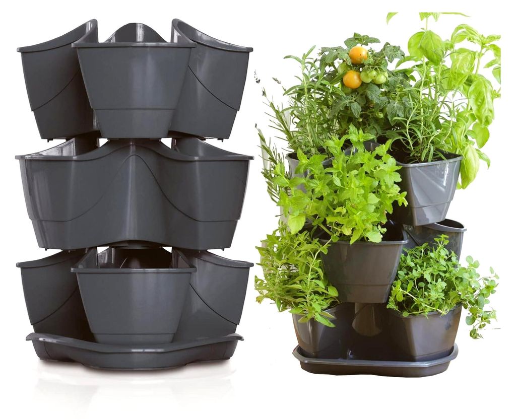 Küchen-Kräutertopf Kaskade für 9 Pflanzen – Vertikaler Pflanzturm | 3in1 Kräuterblumentopf für Balkon, Terrasse & Indoor