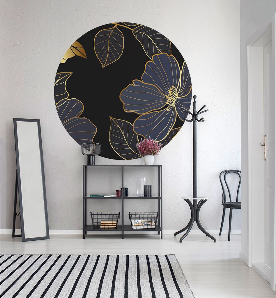 Fototapete Blumen violett gold rund, Material:Premium Vlies 150g/qm, Größe Tapete:130cm rund