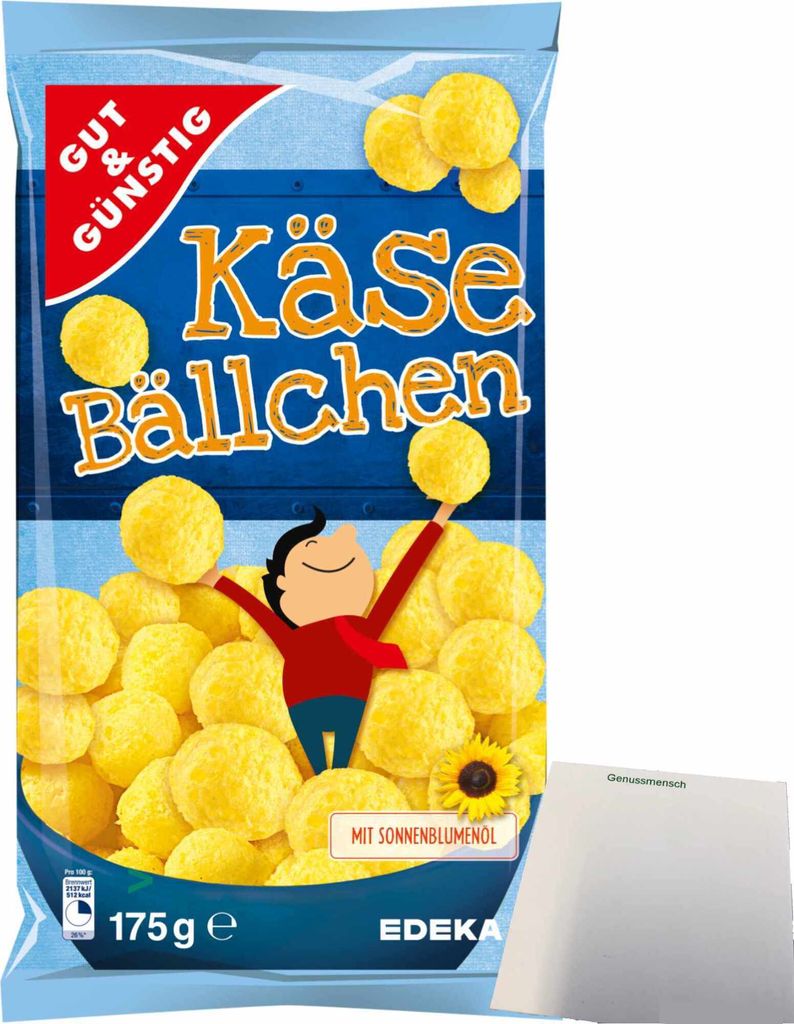 Gut&Günstig Käsebällchen leckerer Maissnack mit extra viel Käse (175g Tüte) + usy Block