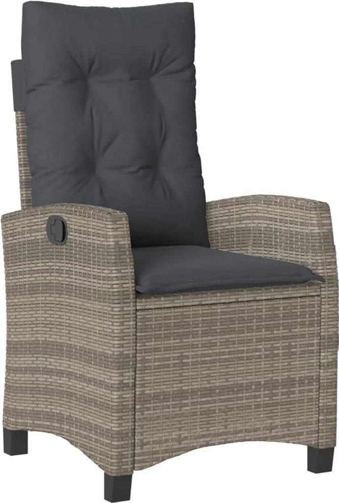 Gartensessel Verstellbar mit Kissen Grau Poly Rattan Produktbild 