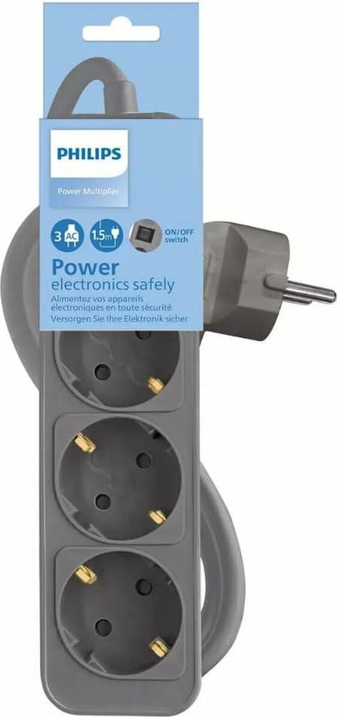 Steckdosenleiste mit 3 Steckdosen mit Schalter Philips CHP2134G/12