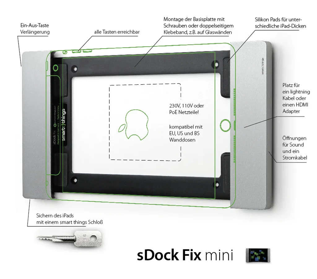 Support iPad mini fixe en aluminium noir sDock Fix mini 4 s09