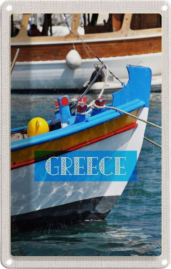 vianmo Blechschild 18x12 cm Greece Griechenland Sommer Boot Meer Bildmotiv Reisemotiv Abenteuer Reisen Urlaub