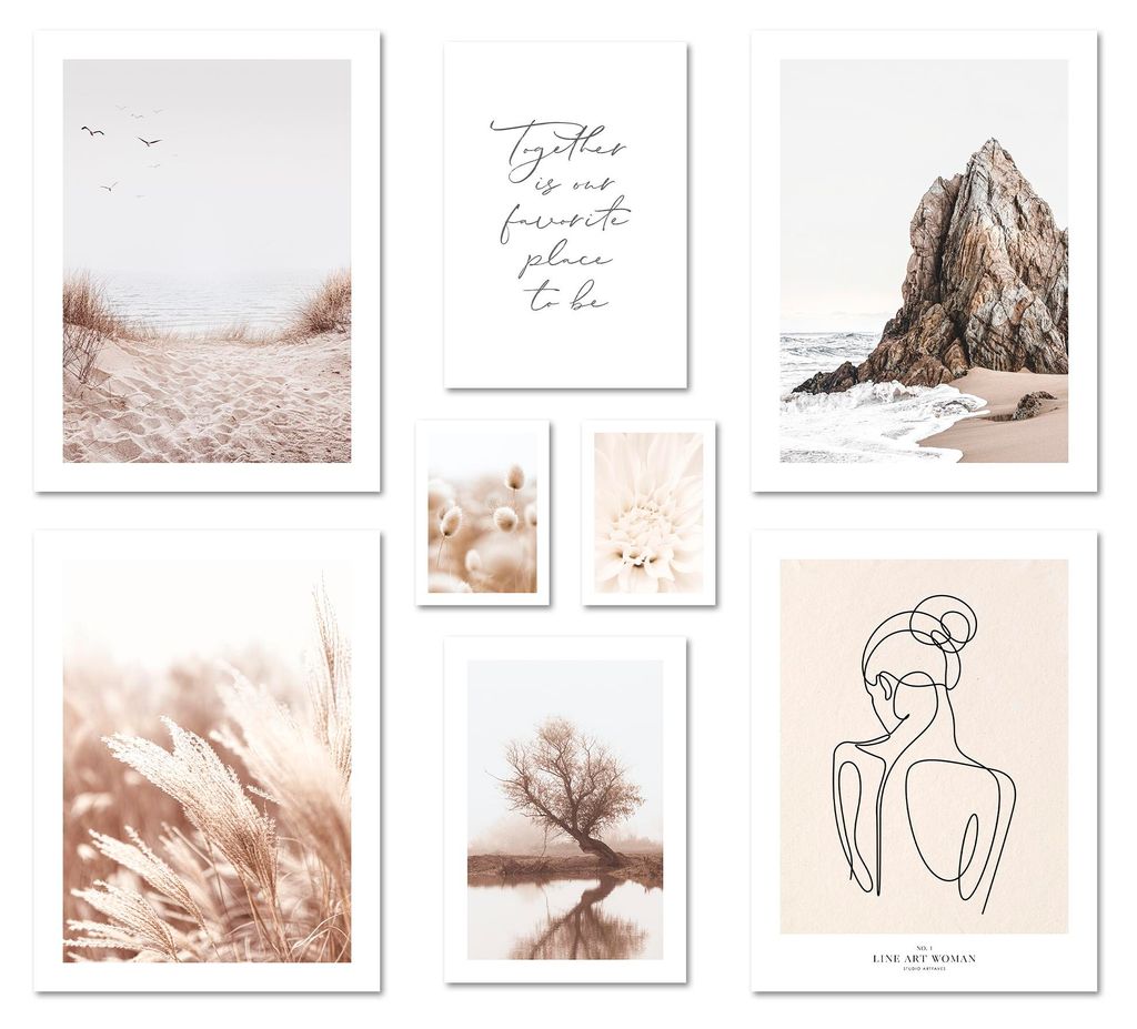 ARTFAVES Poster Set - Beige Harmony I mehrteilige Bilderwand für Wohnzimmer, Schlafzimmer I Wandbilder Beige I ohne Bilderrahmen