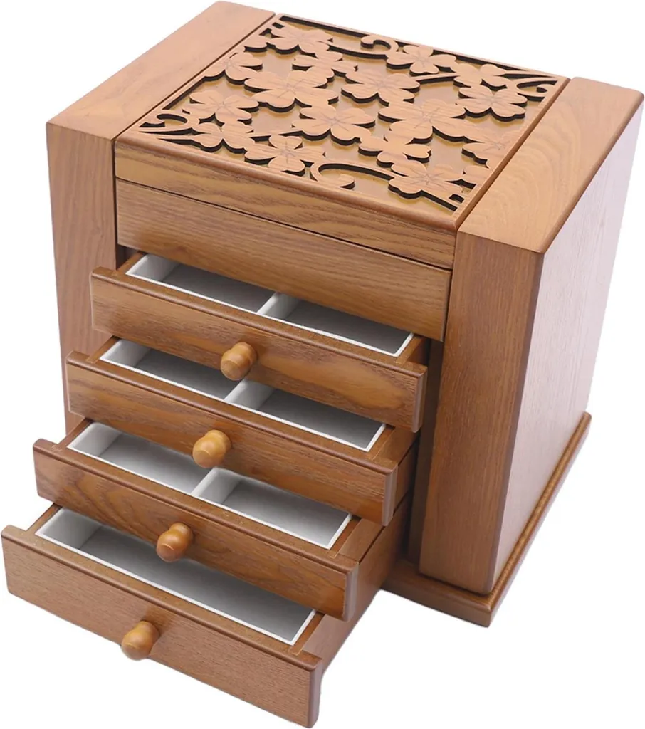 Boîte à bijoux anti-nœuds 5 niveaux bois cerisier rangement ordonné