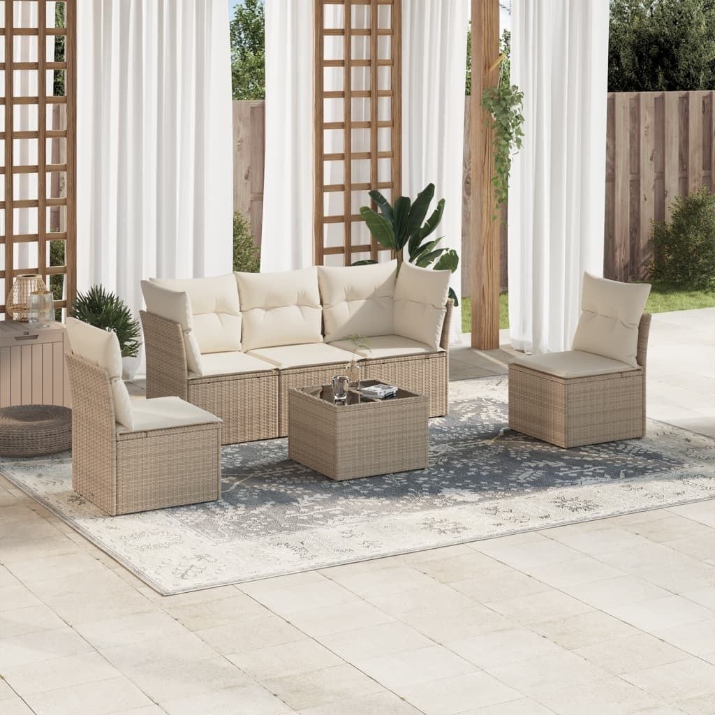 Maison Exclusive - 6-tlg. Garten-Sofagarnitur mit Kissen Beige Poly Rattan
