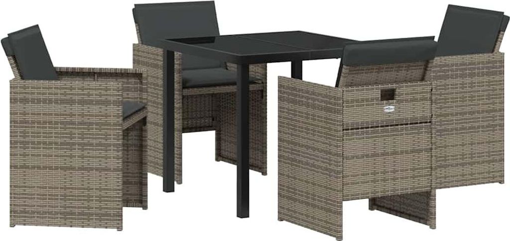 Garten Essgruppe mit Kissen 5 pcs Grau Poly-Rattan