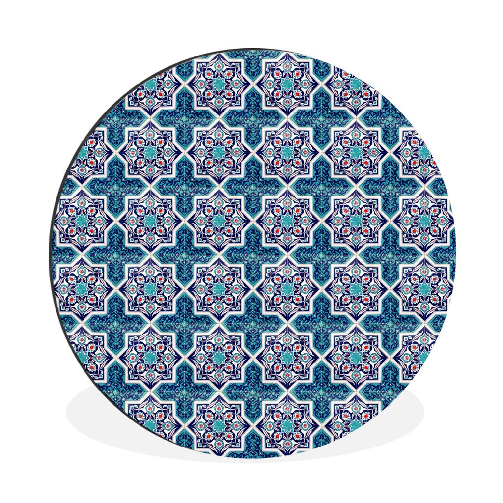 MuchoWow Aluminium Wandkreis Ein marokkanisches Mosaikfliesenmuster, bei dem hauptsächlich die Farbe Blau verwendet wird Ø 30 cm Wanddeko Moder...