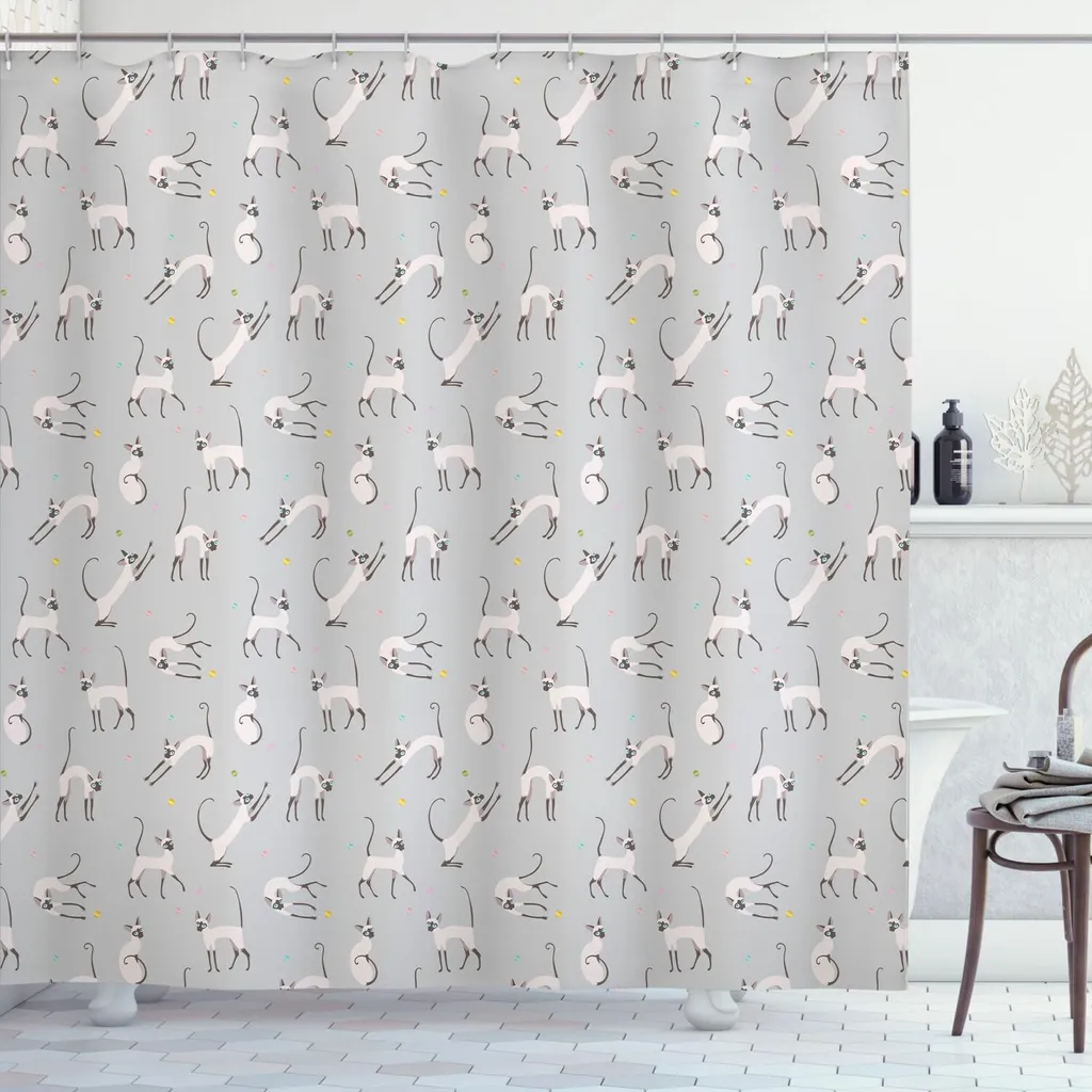Tenda Doccia Design Gatto Siamese ABAKUHAUS Grigio Chiaro 175x180