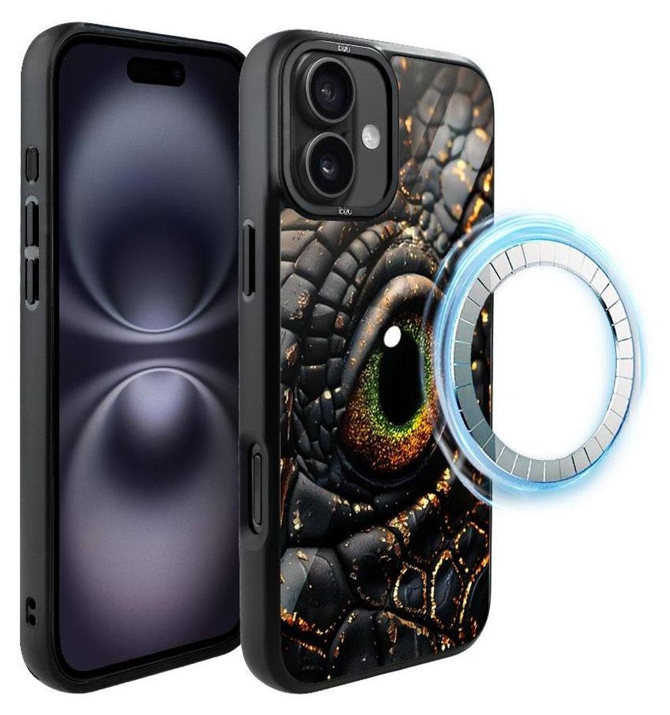 Schutzhülle für das iPhone 16 Plus, MagSafe-kompatibel, mattschwarze Seiten, Das Auge des Drachen