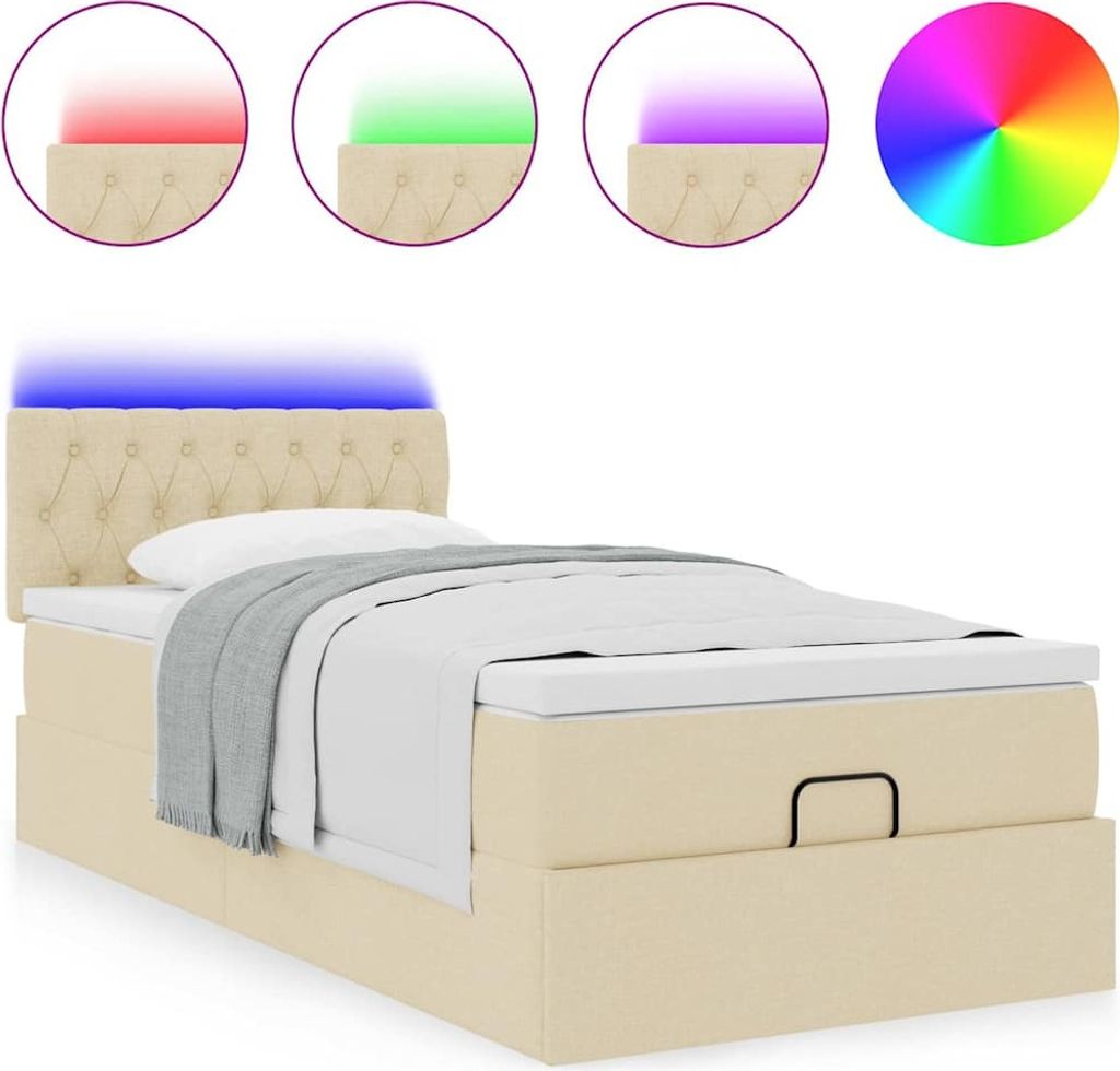 Ottoman-Bett mit Matratze & LEDs Creme 100x200 cm Stoff
