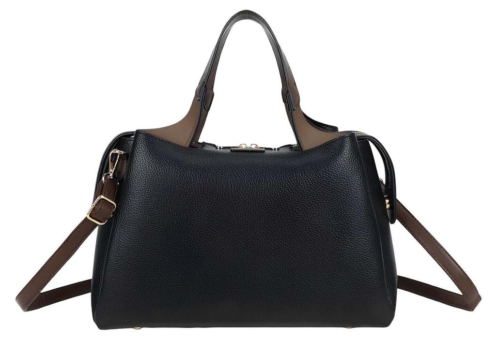 Gallantry, Damen Handtasche zweifarbig mit Reißverschluss Kontrastgriffen, Schwarz