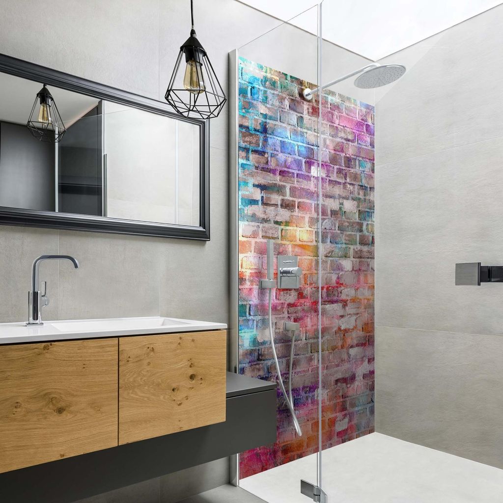 Duschrückwand mit Motiv selbstklebend - 0.61 mm Wandpaneel wasserfest Design bunt Marmoroptik Shabby Badrückwand fugenlos Premium matt 110x200 cm