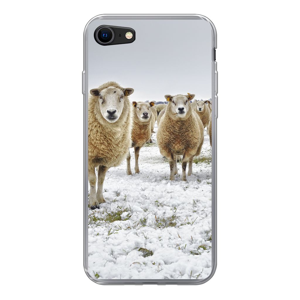 MuchoWow Handyhülle Schutzhülle Hülle für iPhone 7 Schafe - Wolle - Schnee Silikon Softcase Handy Hülle - Kartenhalter