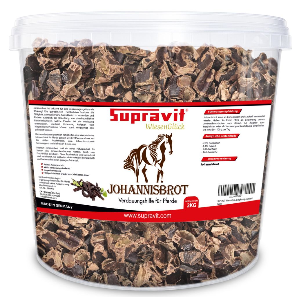 Supravit Johannisbrot 2 kg | Verdauungshilfe für Pferde bei Durchfall & Darmproblemen - Pferdefutter als Ergänzung & Leckerli