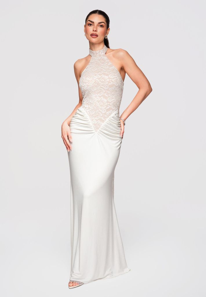 LARICA Maxikleid Abendkleid Figurbetont Elegant LA-OM-DLR295 ecru M