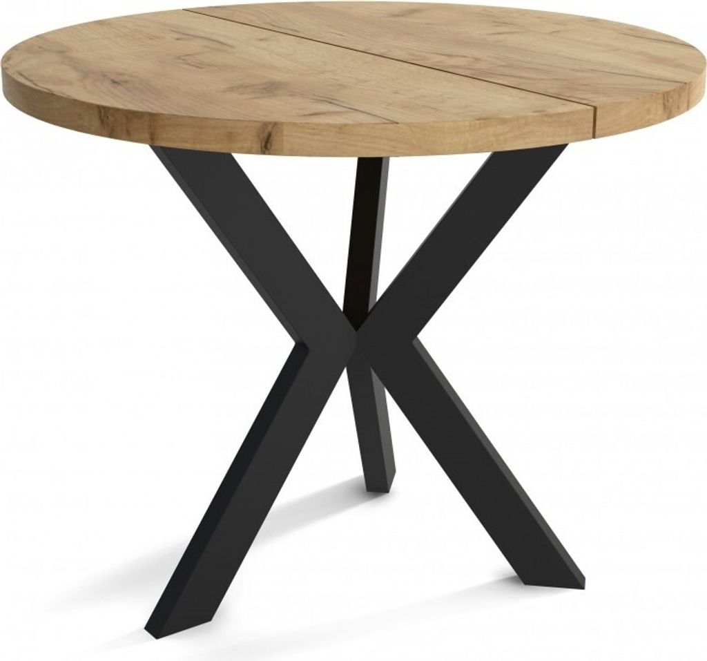 Runder Esszimmertisch IDA, ausziehbarer Tisch Durchmesser: 90 cm bis 130 cm, Wohnzimmertisch Farbe: Braun, mit Holzbeinen in Farbe Schwarz