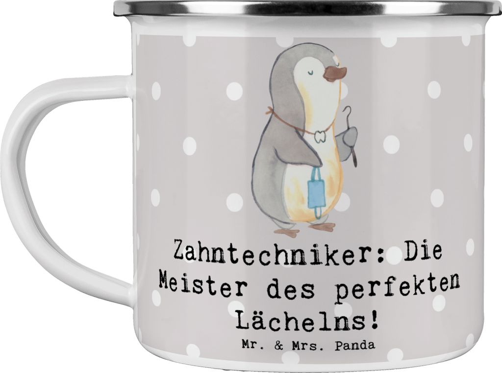 Mr. & Mrs. Panda Teetasse Zahntechniker Lächeln - Grau Pastell - Geschenk, Funktional, Brücken, Kronen, Haferl, becher emaille, Pott, Handgeferti...