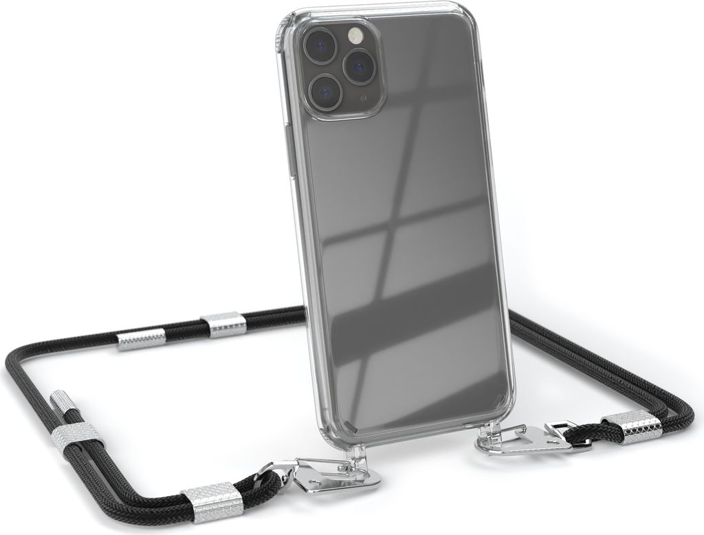 EAZY CASE Handykette für Apple iPhone 11 Pro, Transparente Silikonhülle mit Band, Clear Case, abnehmbar in Schwarz